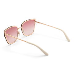 Grande Steel Pink Gradient Rose Goldを背面から捉えたアングルです。ピンクグラデーションのレンズとローズゴールドのフレームが持つ繊細な質感が際立ち、透明なシリコン製ノーズパッドやクリーム色のテンプルチップの形状もはっきりと確認できます。