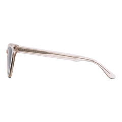 Lynx Bio-Acetate Clear Pinkのサイドビューです。クリアピンクのテンプル部分にはDaniel Wellingtonのブランドロゴが刻印されており、フレームの透明感と滑らかなカーブラインが際立っています。