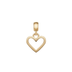 Daniel WellingtonのHeart Contour Charm Gは、ポリッシュ仕上げのゴールドカラーで、中央がくり抜かれたオープンハートデザインのチャームです。白背景で撮影した商品写真。