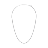 ダニエルウェリントン Classic Tennis Necklaceのシルバー全体像です。一粒ずつ爪留めされたクリスタルが連なるテニスチェーンに加え、長さ調節用のサイジングリングやロブスタークラスプも確認できます。