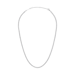 ダニエルウェリントン Classic Tennis Necklaceのシルバー全体像です。一粒ずつ爪留めされたクリスタルが連なるテニスチェーンに加え、長さ調節用のサイジングリングやロブスタークラスプも確認できます。